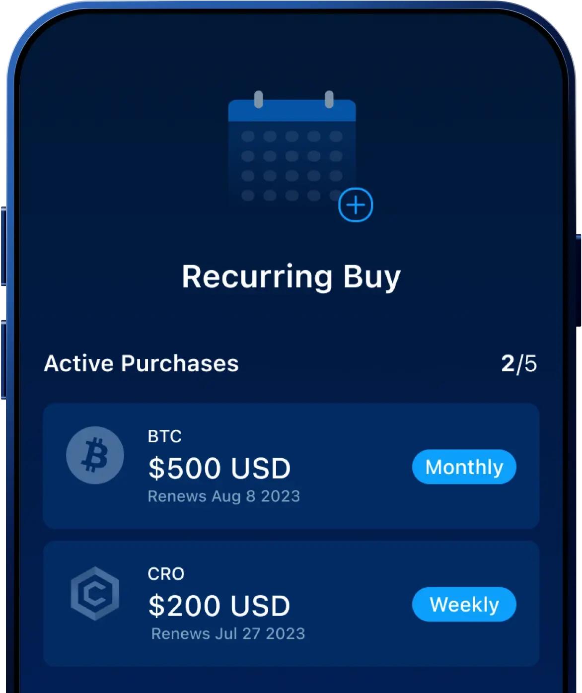 phone with Stakings-Crypto.com App open recurring buy page